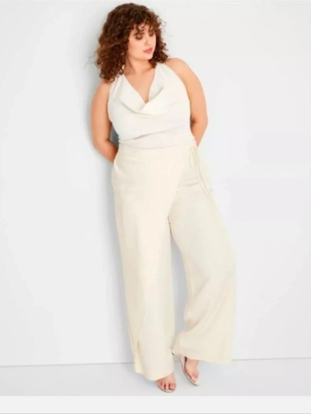 future Collective Women's Mid-rise Sarong Wide Leg Pants With Jenee Cream 2X
